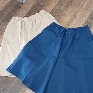 Vtg 80's Elastic Waist Cullotte Shirts 2 Pair Navy and Cream EUC
